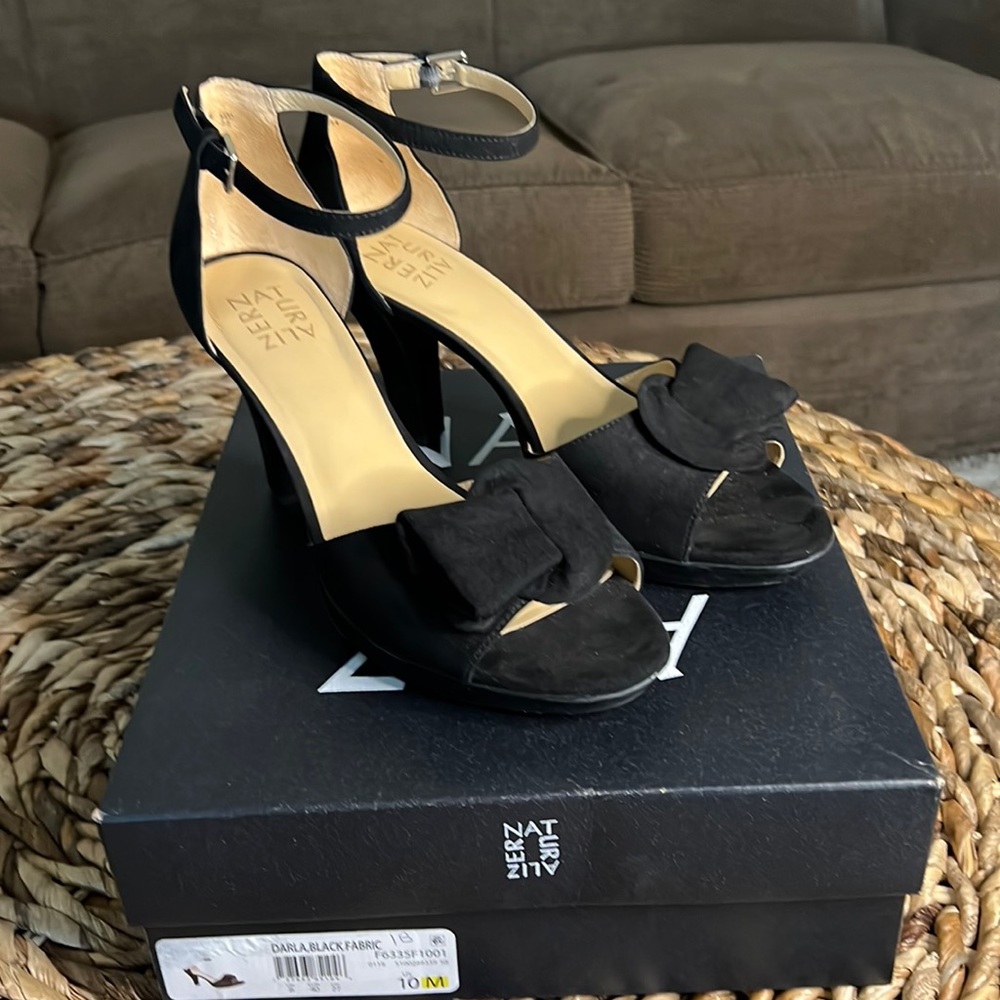 Naturalizer sueded fabric ankle strap heels